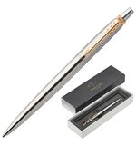 Ручка подарочная шариковая PARKER "Jotter Core Stainless Steel GT", серебристый корпус, позолоченные детали, синяя, 1953182