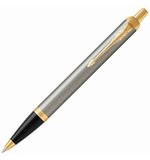 Ручка подарочная шариковая PARKER "IM Core Brushed Metal GT", серебристый корпус, позолоченные детали, синяя, 1931670