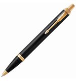 Ручка подарочная шариковая PARKER "IM Core Black Lacquer GT", черный глянцевый лак, позолоченные детали, синяя, 1931666