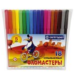Фломастеры CENTROPEN, 18 цветов, "Пингвины", смываемые, вентилируемый колпачок, полибег, 7790/18
