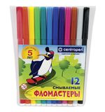 Фломастеры CENTROPEN, 12 цветов, "Пингвины", смываемые, вентилируемый колпачок, полибег, 7790/12