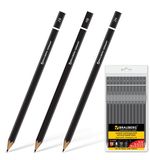 Карандаши чернографитные BRAUBERG "Touch line", набор 12 шт., твердость 5H-5B, черные, без резинки, заточенные, ПВХ-уп., 180652