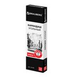 Карандаш угольный BRAUBERG "ART SOFT", 1 шт., круглый, корпус черный, мягкий, заточенный, 181290