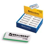 Резинка стирательная BRAUBERG "Partner", 57х18х8 мм, трёхслойная, белая, в картонном дисплее, 221036