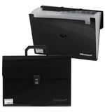 Портфель пластиковый BRAUBERG, А4, 332х245х35 мм, диагональная фактура, 13 отделений, пластиковый индекс, черный, 221375