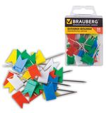 Булавки-флажки маркировочные BRAUBERG, цветные, 50 шт., пластиковая коробка, европодвес, 221537