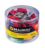 Зажимы для бумаг BRAUBERG, комплект 48 шт., 25 мм, на 100 л., цветные, в пластиковом цилиндре, 221128