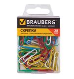 Скрепки BRAUBERG, 28 мм, цветные, 100 шт., в пластиковой коробке, 221111