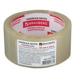 Клейкая лента 48 мм х 66 м, упаковочная, BRAUBERG, прозрачная, гарант. длина, 45 мкм, 221108