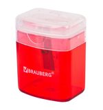 Точилка BRAUBERG "OfficeBox", с контейнером и крышкой, прямоугольная, в упаковке с подвесом, ассорти, 222494