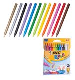 Мелки пластиковые BIC "Plastidecor", 12 цветов, ультрапрочные, круглые, картонная упаковка, подвес, 945764