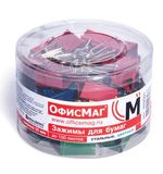 Зажимы для бумаг ОФИСМАГ, комплект 48 шт., 25 мм, на 100 л., цветные, в пластиковом цилиндре, 222091
