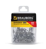 Булавки английские BRAUBERG, 32 мм, никелированные, 50 шт., в пластиковой коробке с европодвесом, 223970