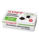 Зажимы для бумаг STAFF, комплект 12 шт., 32 мм, на 140 листов, черные, в картонной коробке, 224608
