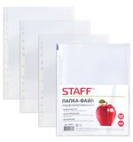 Папки-файлы перфорированные, А4, STAFF, комплект 100 шт., гладкие, "Яблоко", 30 мкм, 224917