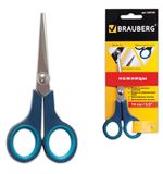 Ножницы BRAUBERG "Soft Grip", 140 мм, резиновые вставки, серо-зеленые, 3-х стор. заточка, карт. уп. с подв., 230760