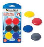 Магниты BRAUBERG, диаметр 40 мм, 6 шт., цвет ассорти, в блистере, 230757