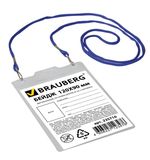 Бейдж BRAUBERG, 120х90 мм, вертикальный, на синем шнурке 45 см, 2 карабина, 235716