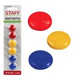 Магниты STAFF, диаметр 20 мм, 6 шт., цвета ассорти, в блистере, 236404