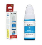 Чернила CANON (GI-490С) для СНПЧ Pixma G1400\G2400\G3400, голубые, ресурс 7000 стр., оригинальные, 0664C001