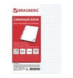 Сменный блок к тетради на кольцах, А5, 120 л., BRAUBERG, "Белый"