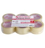 Клейкие ленты 48 мм х 60 м, упаковочные, BRAUBERG, комплект 6 шт., прозрачные, 440071