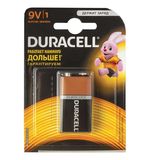 Батарейка DURACELL Basic, 6LR61 (КРОНА), Alkaline, 1 шт., в блистере, 9 В