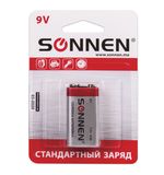 Батарейка SONNEN, 6F22 (тип КРОНА), 1 шт., солевая, в блистере, 9 В, 451101