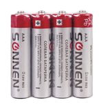 Батарейки SONNEN, AAA (R03), комплект 4 шт., солевые, в спайке, 1,5 В, 451098