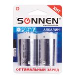 Батарейки SONNEN, D (LR20), комплект 2 шт., АЛКАЛИНОВЫЕ, в блистере, 1,5 В, 451091