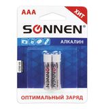 Батарейки SONNEN, AAA (LR03), комплект 2 шт., АЛКАЛИНОВЫЕ, в блистере, 1,5 В, 451087