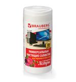 Чистящие салфетки BRAUBERG для экранов и пластика, универсальные, "Астра", в тубе 100 шт., влажные, 511689