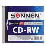 Диск CD-RW SONNEN, 700 Mb, 4-12x, Slim Case (1 штука), 512579