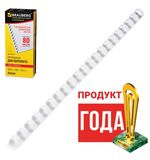 Пружины пластиковые для переплета BRAUBERG, комплект 100 шт., 12 мм, для сшивания 56-80 листов, белые, 530913