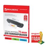 Пленки-заготовки для ламинирования BRAUBERG, комплект 100 шт., для формата А4, 75 мкм, 530800