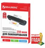 Пленки-заготовки для ламинирования BRAUBERG, комплект 100 шт., для формата А3, 250 мкм, 531779