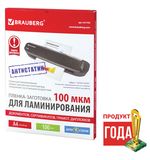 Пленки-заготовки для ламинирования АНТИСТАТИК BRAUBERG, комплект 100 шт., для формата A4, 100 мкм, 531793