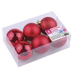 Шары елочные ЗОЛОТАЯ СКАЗКА, набор 6 шт., пластик, 8 см, красные (глянец, матовый, глиттер), 590873
