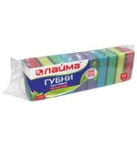 Губки бытовые для мытья посуды, комплект 10 шт., поролон/абразив, высота 27 х ширина 96 х глубина 64 мм, ЛАЙМА, 601552