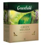 Чай GREENFIELD (Гринфилд) "Green Melissa", зеленый, с мятой, 100 пакетиков в конвертах по 1,5 г, 0879