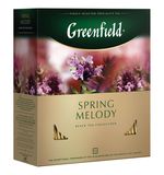 Чай GREENFIELD (Гринфилд) "Spring Melody" ("Мелодия весны"), черный с чабрецом, 100 пакетиков в конвертах по 1,5 г, 1065-09