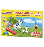 Пластилин классический ЮНЛАНДИЯ, 16 цветов, 240 г, со стеком, картонная упаковка