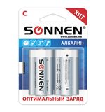 Батарейки SONNEN, C (LR14), комплект 2 шт., АЛКАЛИНОВЫЕ, в блистере, 1,5 В, 451090