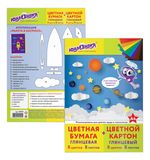 Цветная бумага и цветной картон, А4, мелованные, 8+8 цветов, папка, 200х290 мм, ЮНЛАНДИЯ, 129570