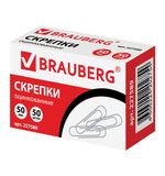 Скрепки BRAUBERG, 50 мм, оцинкованные, 50 шт., в картонной коробке, 227589