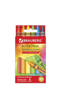 Восковые карандаши утолщенные BRAUBERG "АКАДЕМИЯ", НАБОР 6 цв.,227286