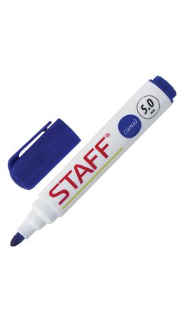 Маркер для доски STAFF, СИНИЙ, с клипом, круглый наконечник 5 мм, 151492