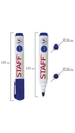 Маркер для доски STAFF, СИНИЙ, с клипом, круглый наконечник 5 мм, 151492