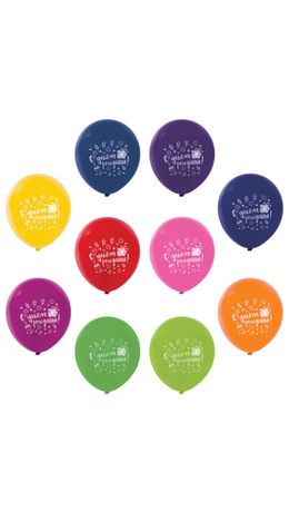Шары воздушные ЗОЛОТАЯ СКАЗКА, 12"(30см), КОМПЛЕКТ 50 штук, ассорти 10 цветов, с рисунком "C днем рождения", пакет, 105005