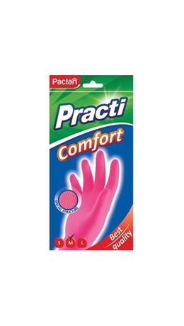 Перчатки хоз. латексные, х/б напыление, разм L (средний), розовые, PACLAN "Practi Comfort", ш/к4019, 407272